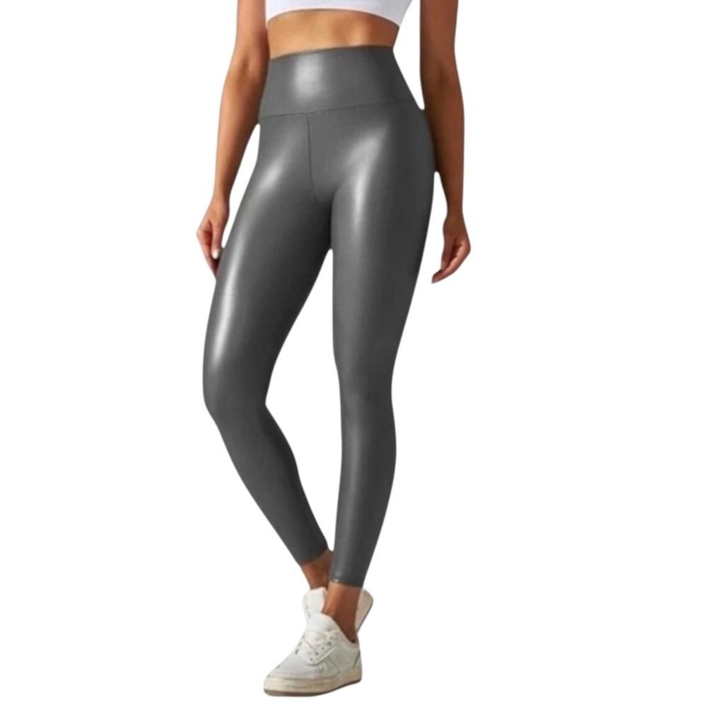 Yogalicious Leggings Faux Leather Fleece Lined Lady Love Dark Gray Women’s Small
